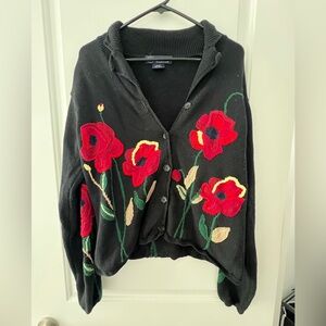 Floral Embroidered Black Sweater